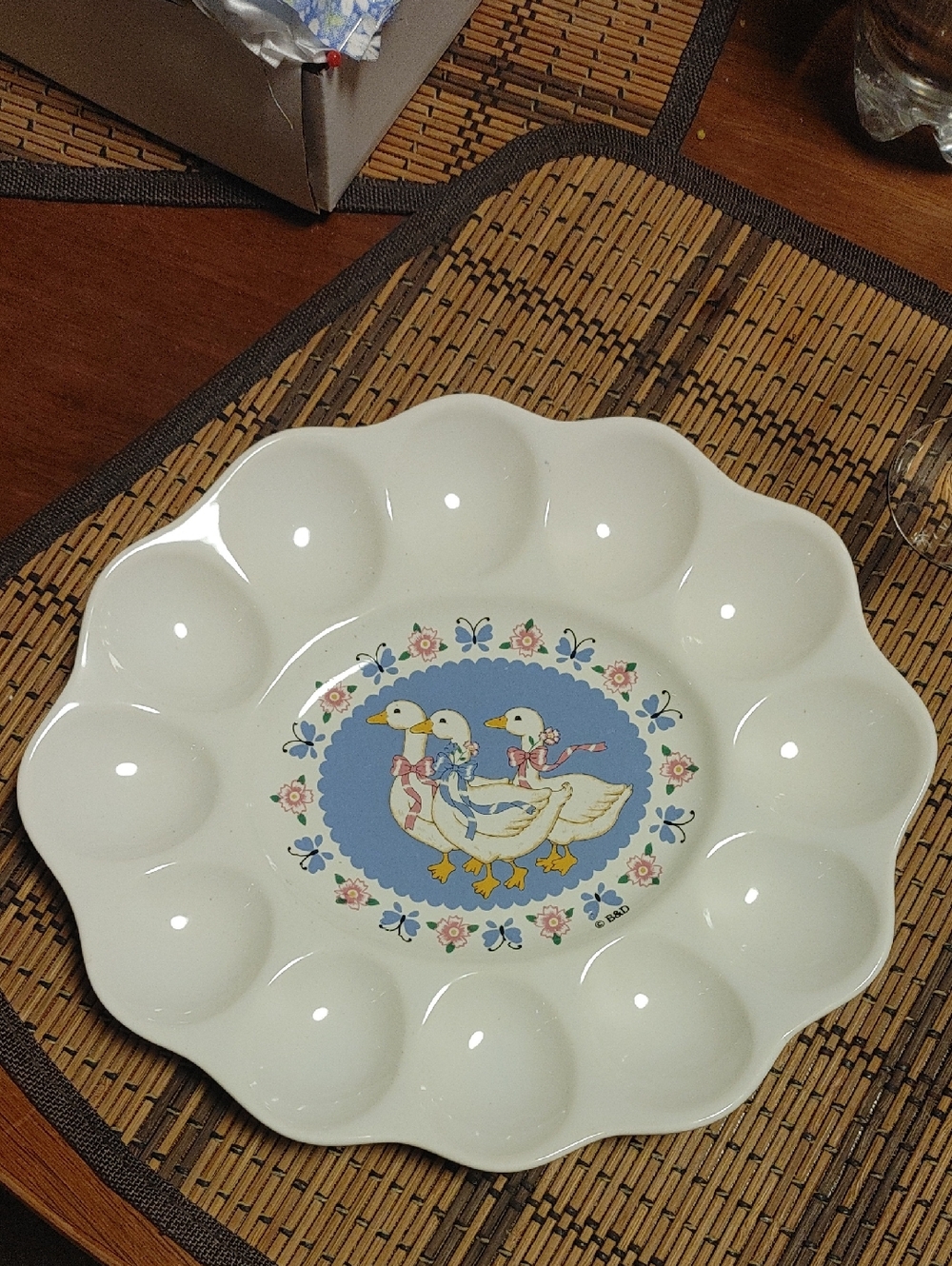 Vintage White Ceramic Deviled Egg Platter Cottage core 1980's 1990's